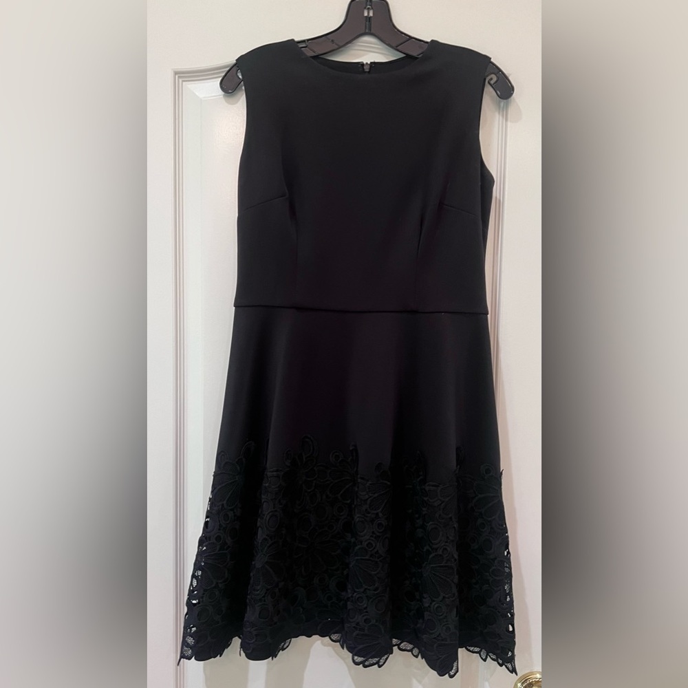 Taylor Black Sleeveless A-Line Dress with Scalloped Lace Hem